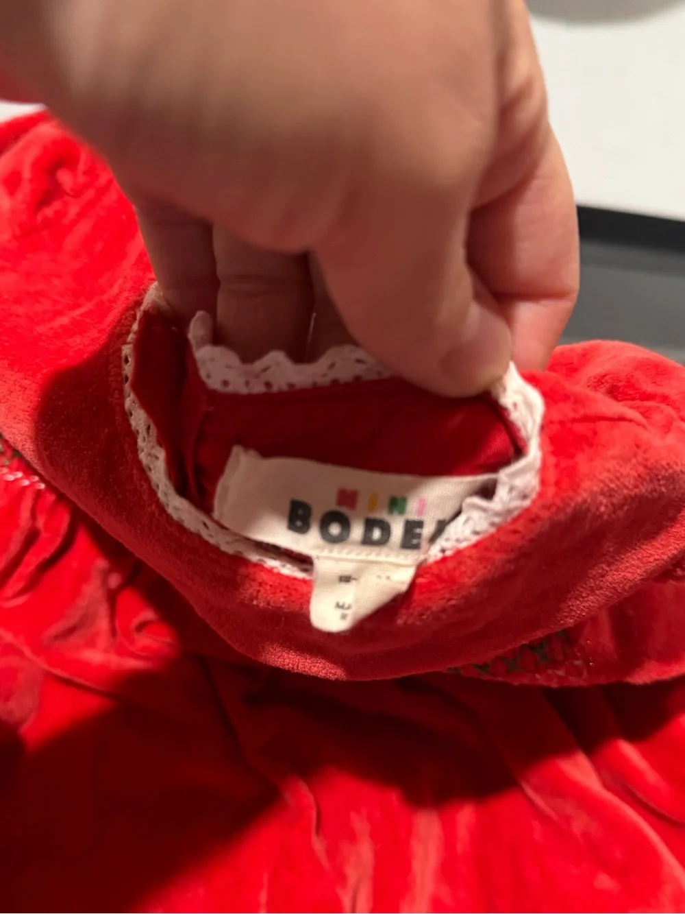 Mini Boden Red Velvet Dress with Woodland Animal Embroidery
